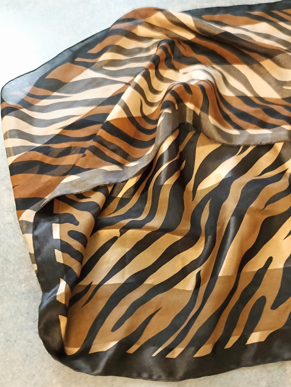 Worthington Tan, Cream & Brown Zebra Print Silk Scarf (51"L x 11 1/2"W)